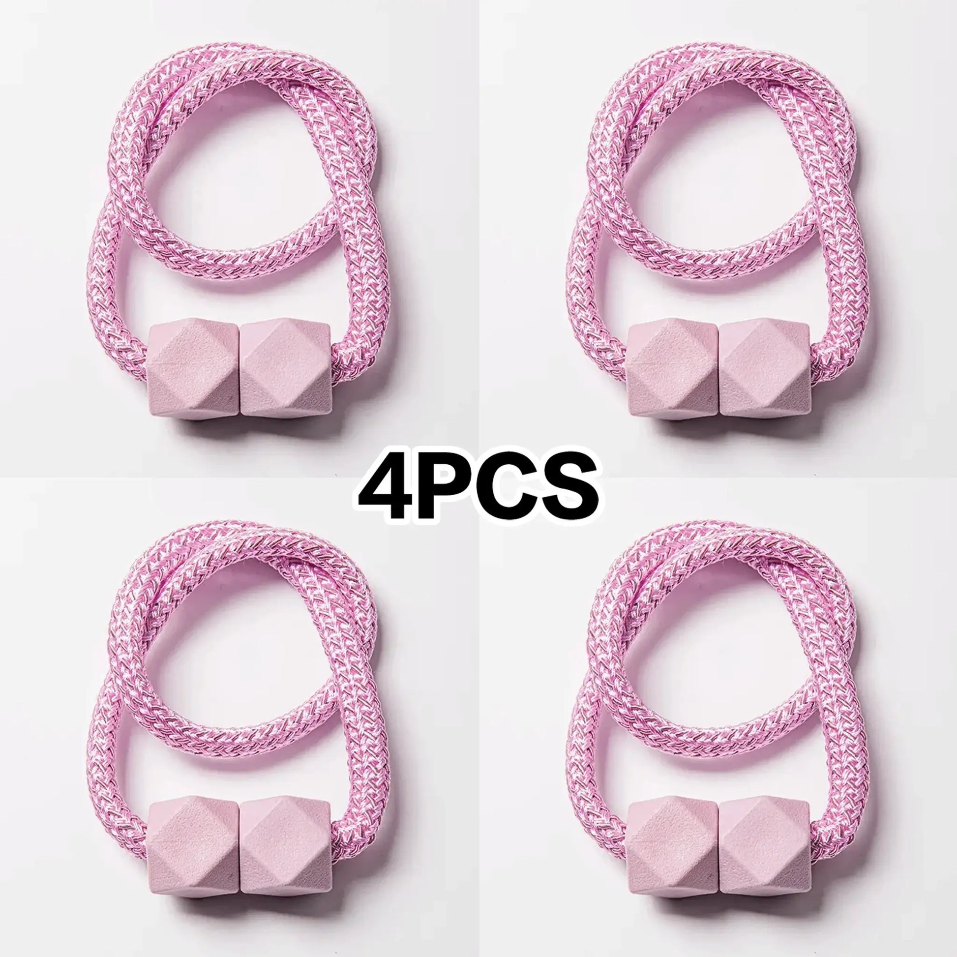 4pcs pink braided rope curtain tiebacks with square pink blocks; durable plastic home decor