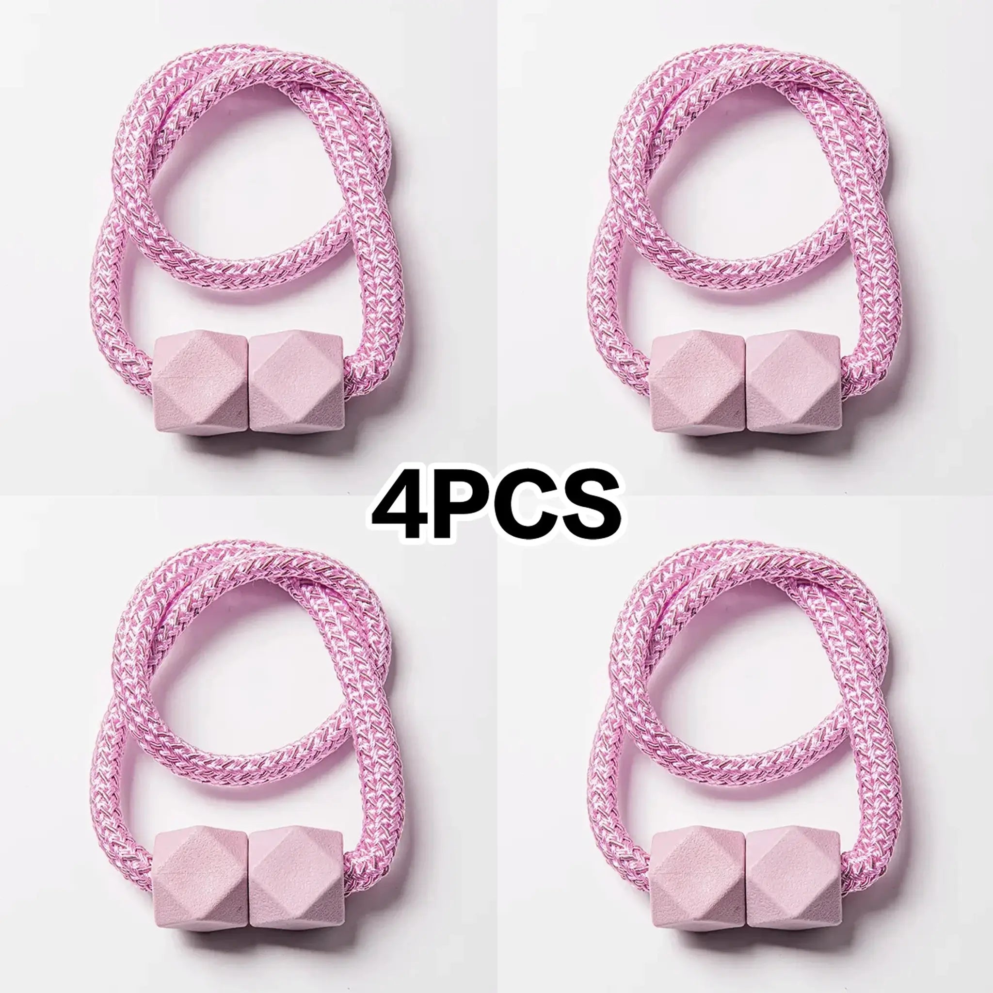 4pcs pink braided rope curtain tiebacks with square pink blocks; durable plastic home decor