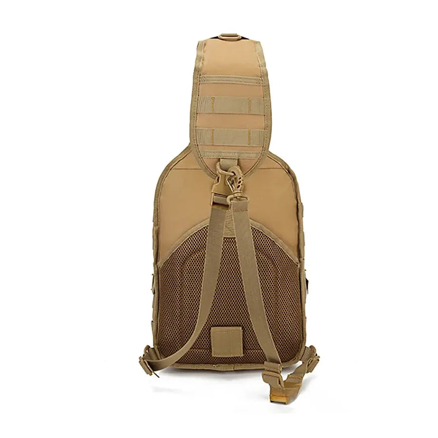 Simples Market tactical sling bag tan compact crossbody daypack with MOLLE webbing for outdoor camping