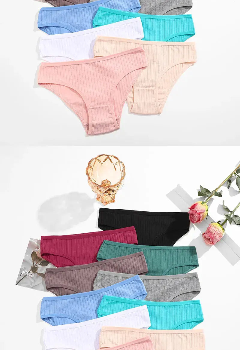 4-piece women's cotton panties set in ribbed solid colors, sizes M-XL, Simples Market