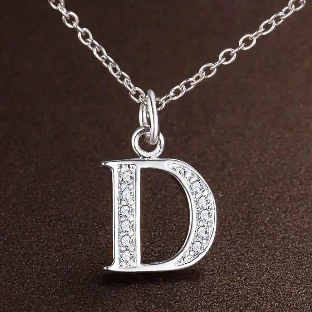 D initial pendant necklace in 925 sterling silver with zircon stones