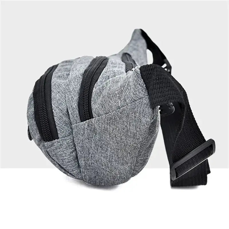 Simples Market waist bag, grey heather fabric, large-capacity belt pack with dual zippers and adjustable strap