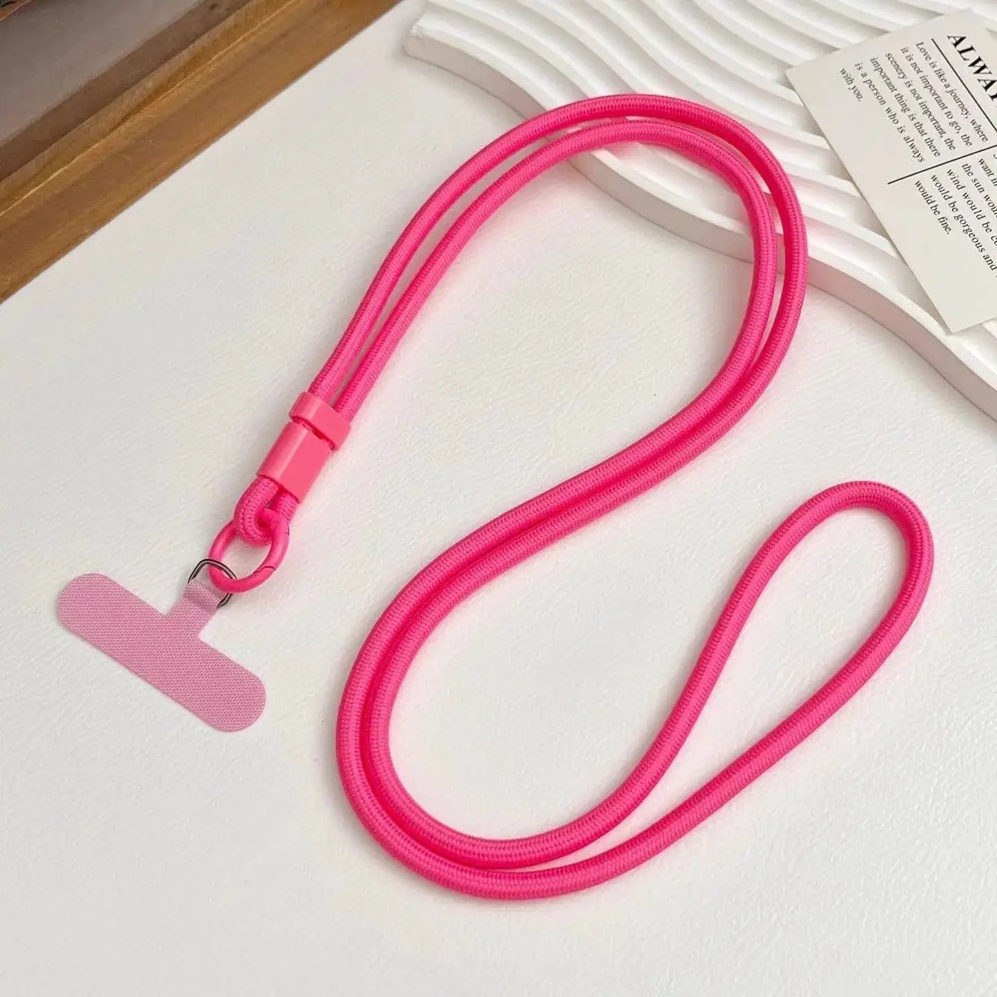 Simples Market pink double-strand mobile phone lanyard with plastic clasp and tag