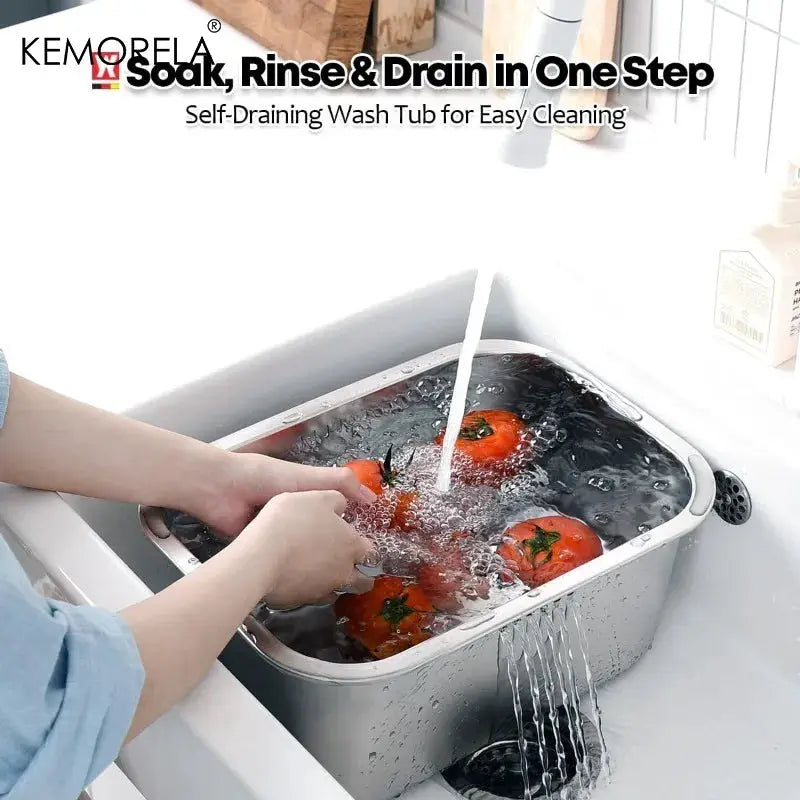 Portable 10L Stainless Steel Washing Up Bowl Dishpan for Kitchen Sink Multipurpose Vegetable Rinsing