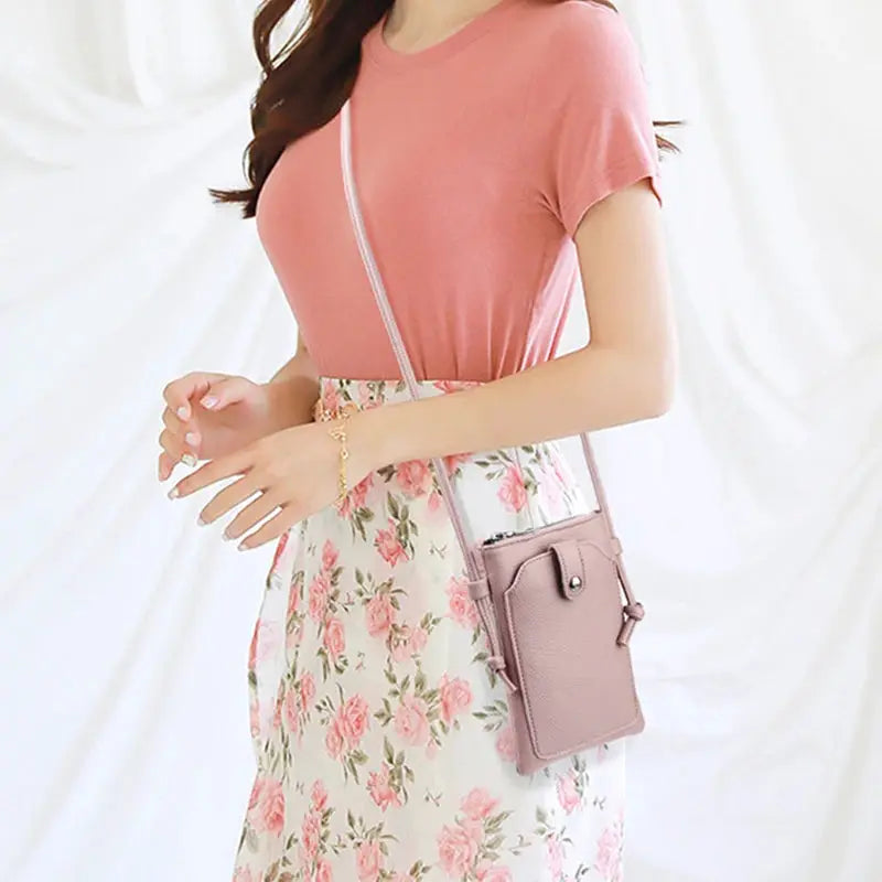 Simples Market PU leather crossbody bag in pink with double-layer buckle pocket