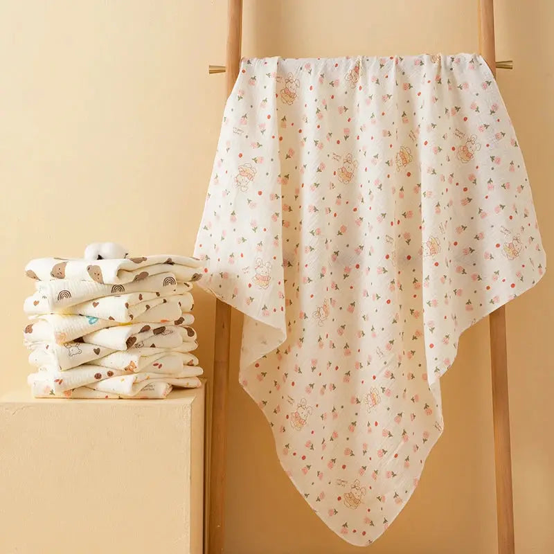 1 Piece Double Layered Baby Swaddle Blanket Soft Breathable With Cute Patterns For All Seasons