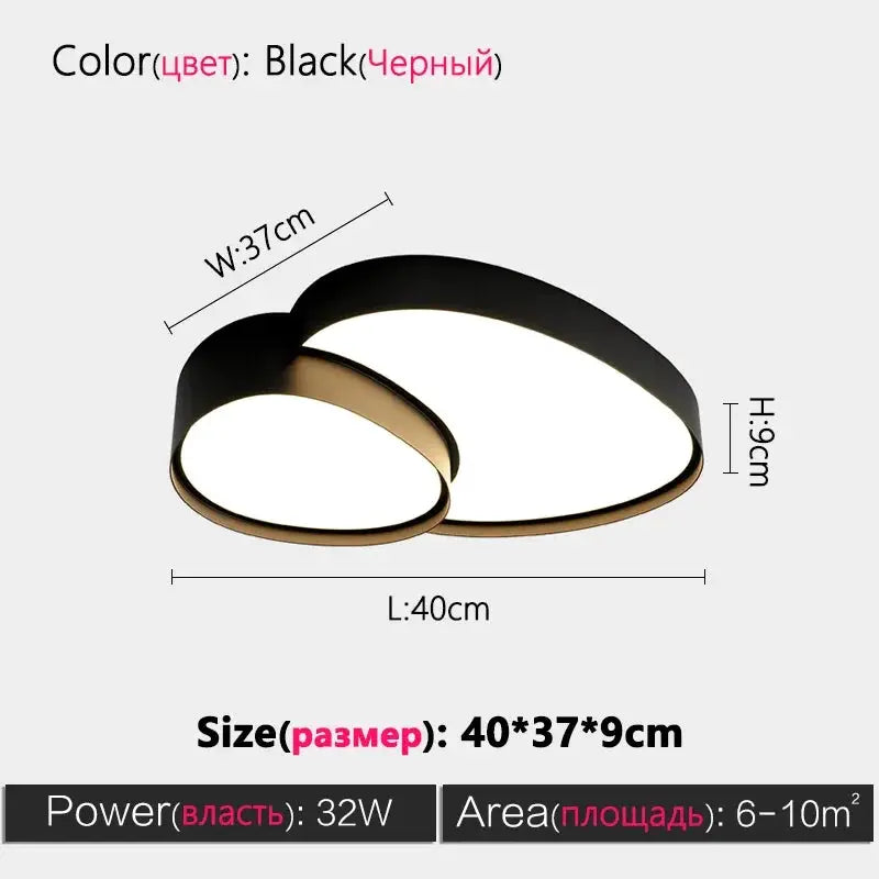 Modern LED ceiling lamp, black with white diffuser and gold trim, 40*37*9 cm, 32W, for 6-10 m2.