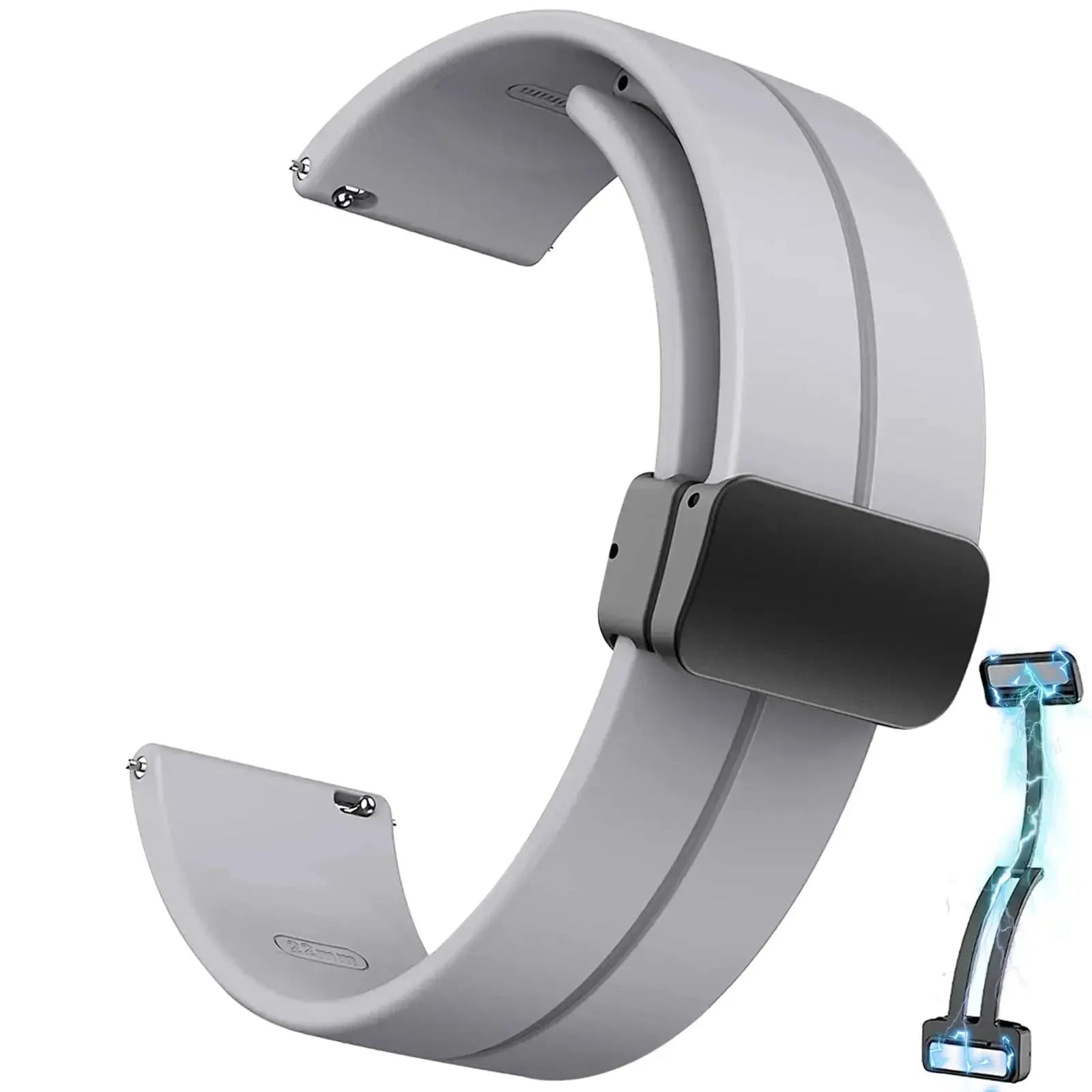 Silicone sport strap for Samsung Galaxy Watch and Huawei GT, light gray with magnetic buckle, Simples Market.