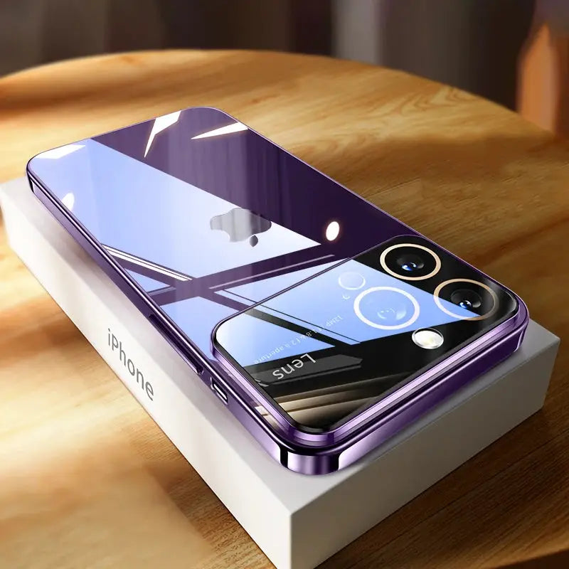 LuxGuard Luxury Plating Clear Hard PC Case For iPhone 11 To 17 Pro Max With Glass Lens Protection Transparent Bumper
