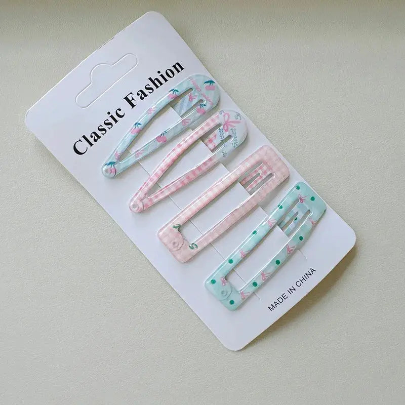 Korean Chic 4 Piece Plaid BB Hairpins Set Durable Alloy Korean Style Hair Clips For Girls And Women