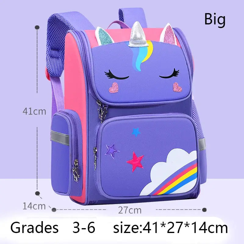 Simples Market unicorn kids backpack, purple and pink with rainbow & stars, large capacity school bag 41x27x14 cm