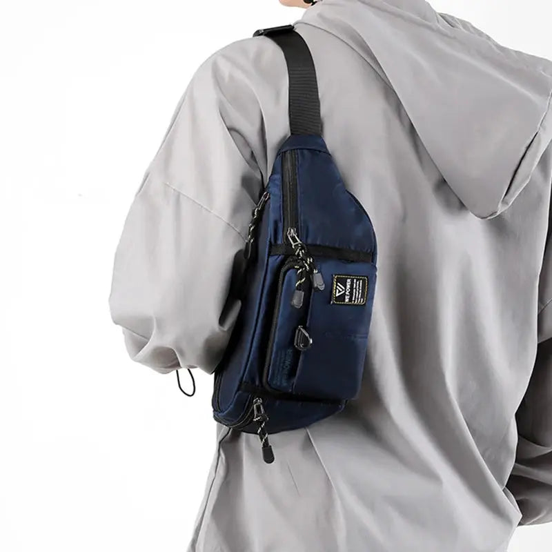 Men's nylon waist fanny pack sling bag in navy by Simples Market with multiple pockets