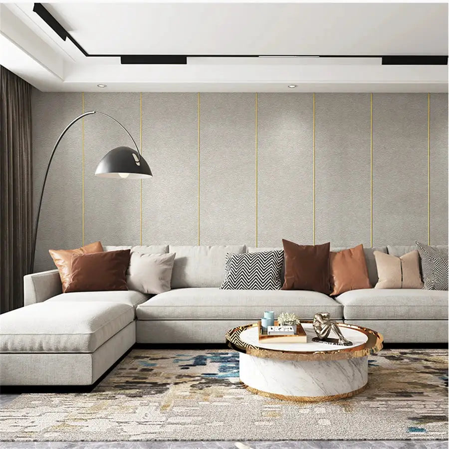 Linen 3D foam self-adhesive PVC wallpaper, solid gray, thickened and waterproof for wall renovation.