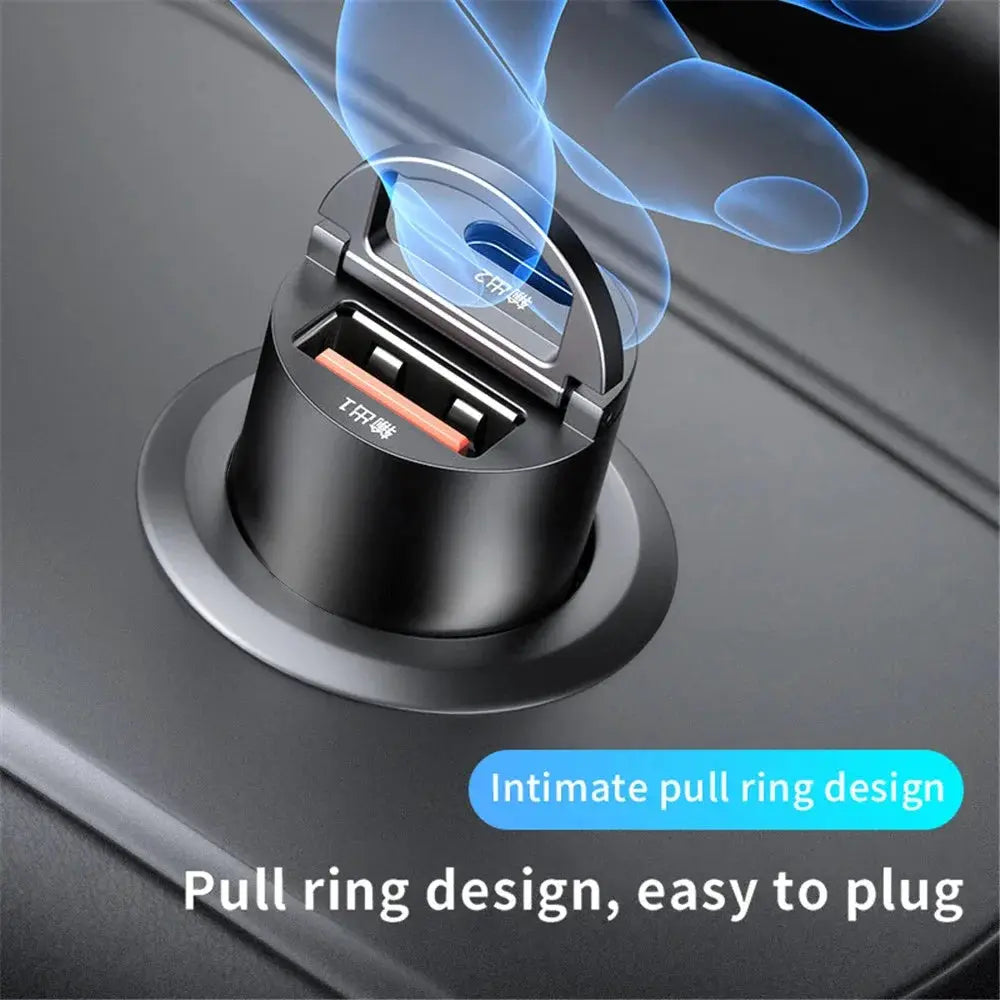 Car 100-200W Dual Port Mini USB Charger Ultra Fast Charging For Cigarette Lighter Socket 12-24V Aluminum Alloy
