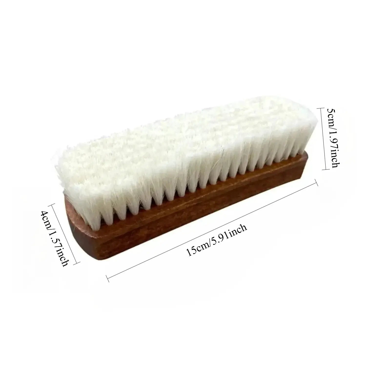 Leather care brush by Simples Market with soft sheep wool bristles on a wooden handle, 15 cm long