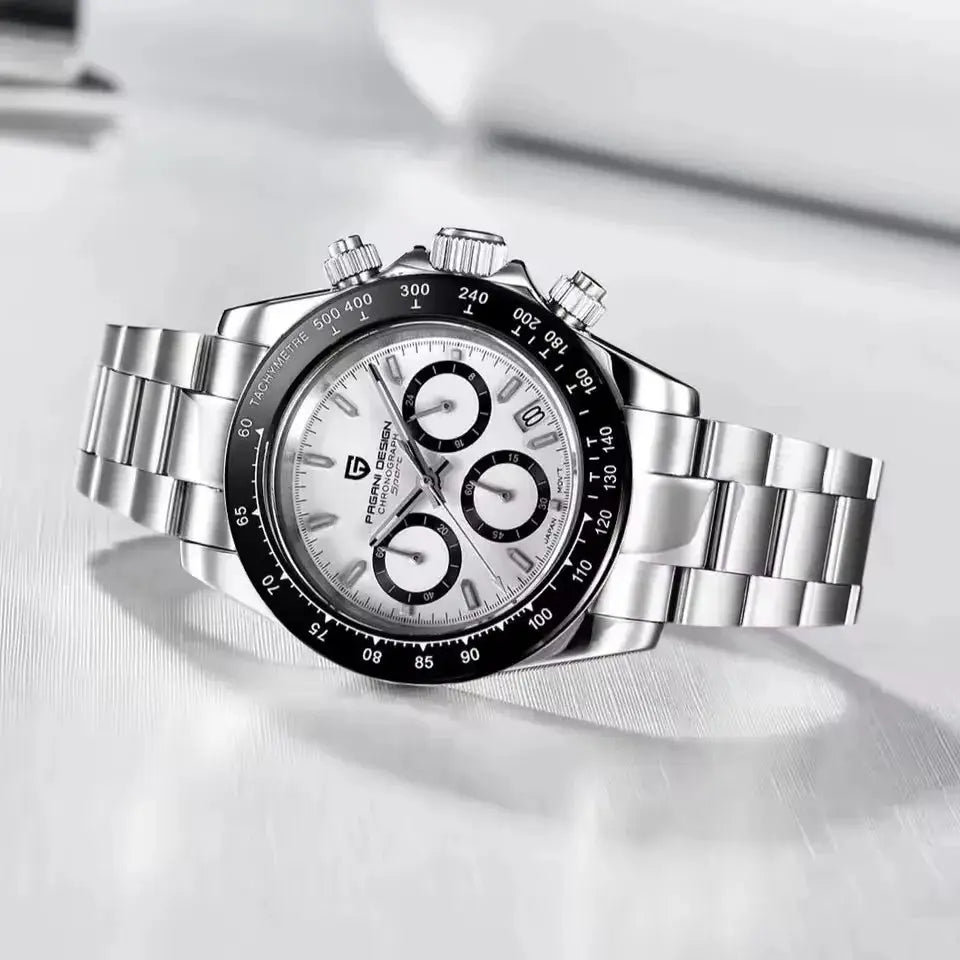 Pagani Design V2 40mm Classic Business Quartz Watch with Multi Time Zone Chronograph Sapphire Crystal for Men