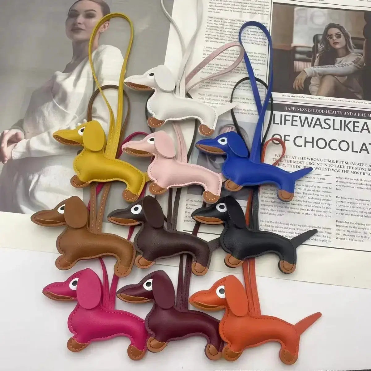 Cute Dachshund Leather Design Keychain Dog Charm For Bag And Car Ornament Perfect Gift For Women Friends And Couples