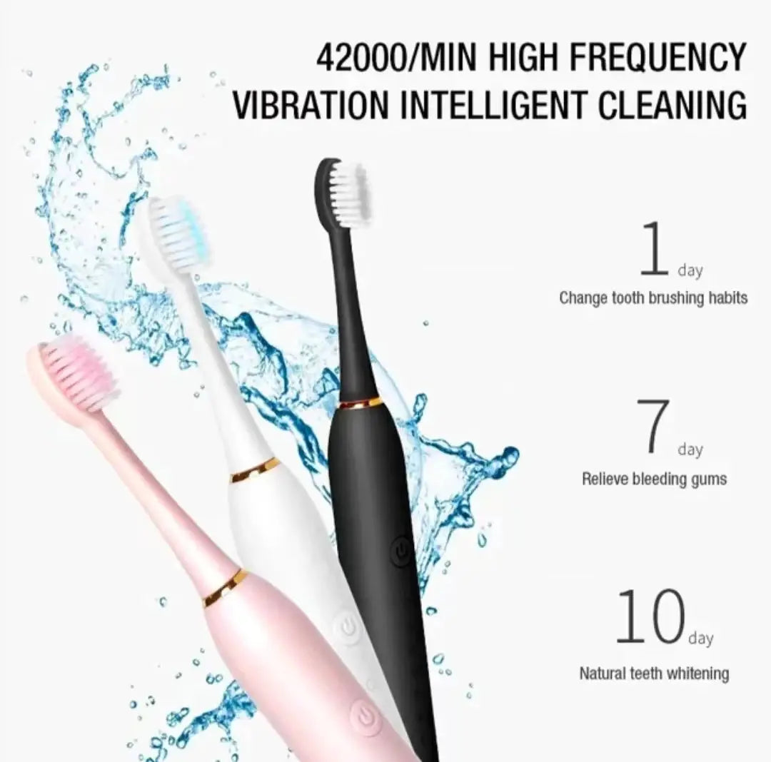 SonicWave Pro Electric Toothbrush for Adults IPX7 Waterproof USB Rechargeable DuPont Brush Head 6 Cleaning Modes