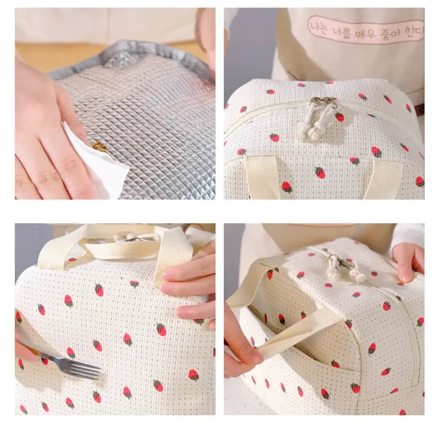 FloralPulse Printed Floral Insulated Lunch Bag With Waterproof Portable Thermal Cooler For Office Or Camping