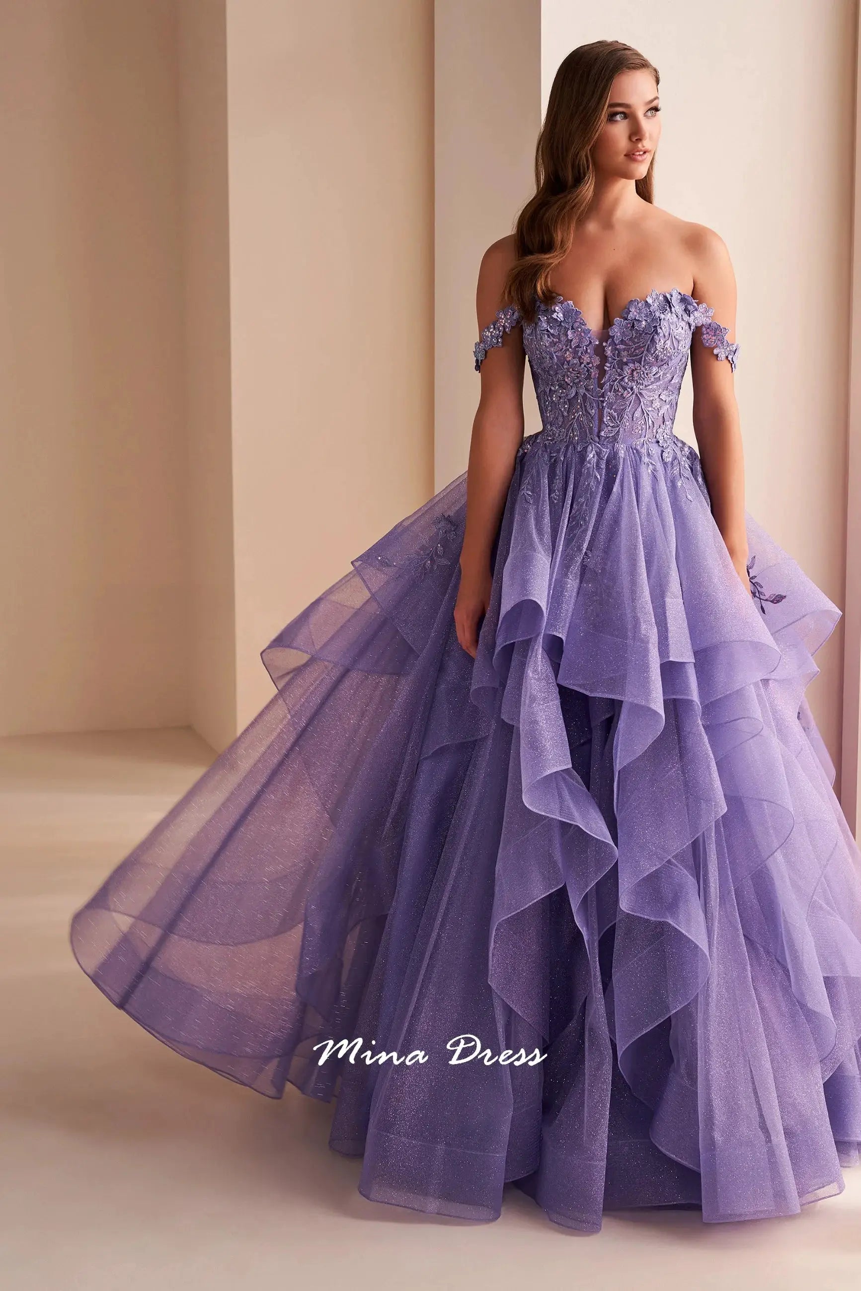 Mina Removable Shoulder Strap Evening Gown Backless Lace Applique Prom