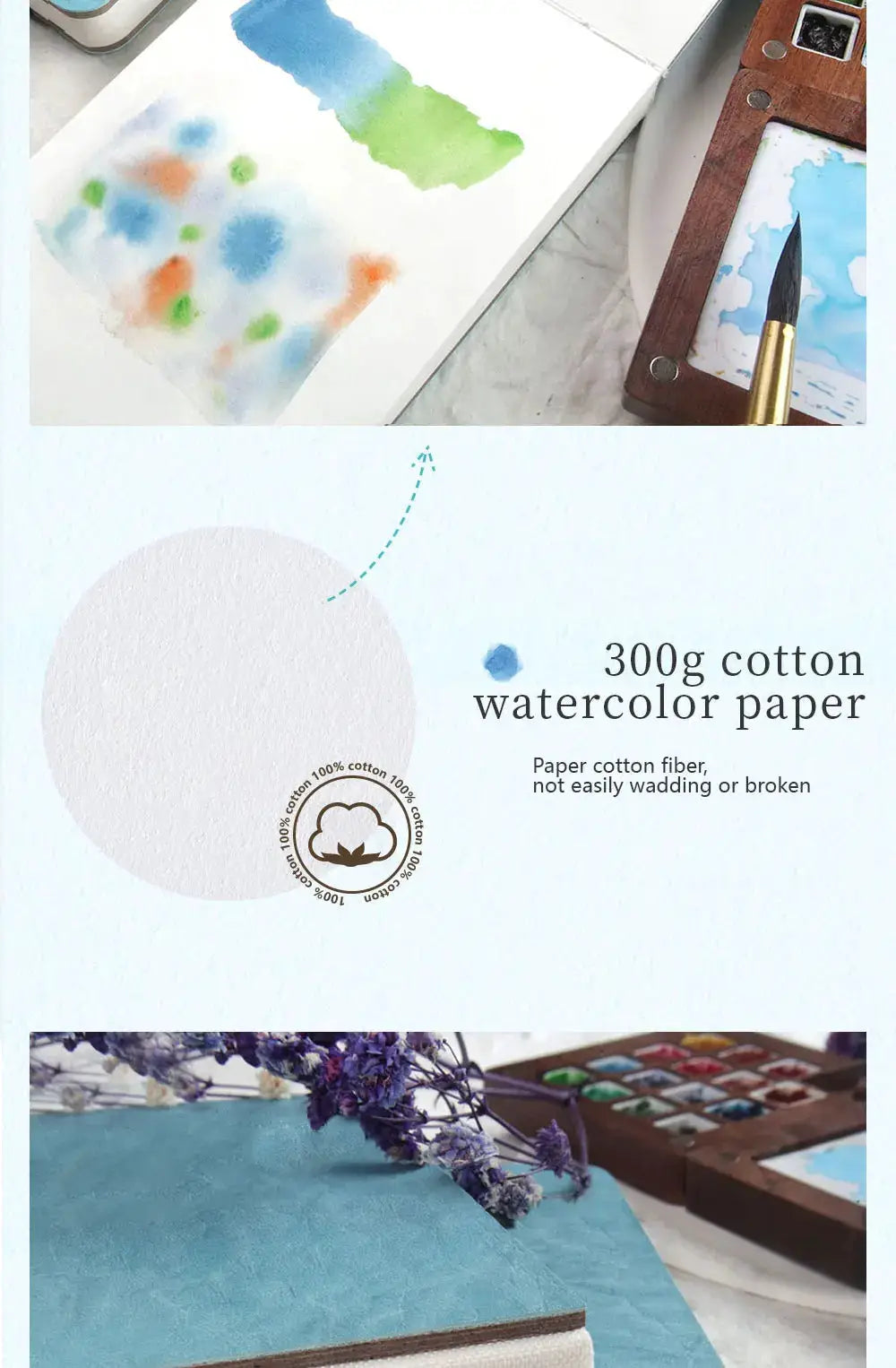 POTENTATE blue watercolor journal by Simples Market, 300g cotton paper, cold-press