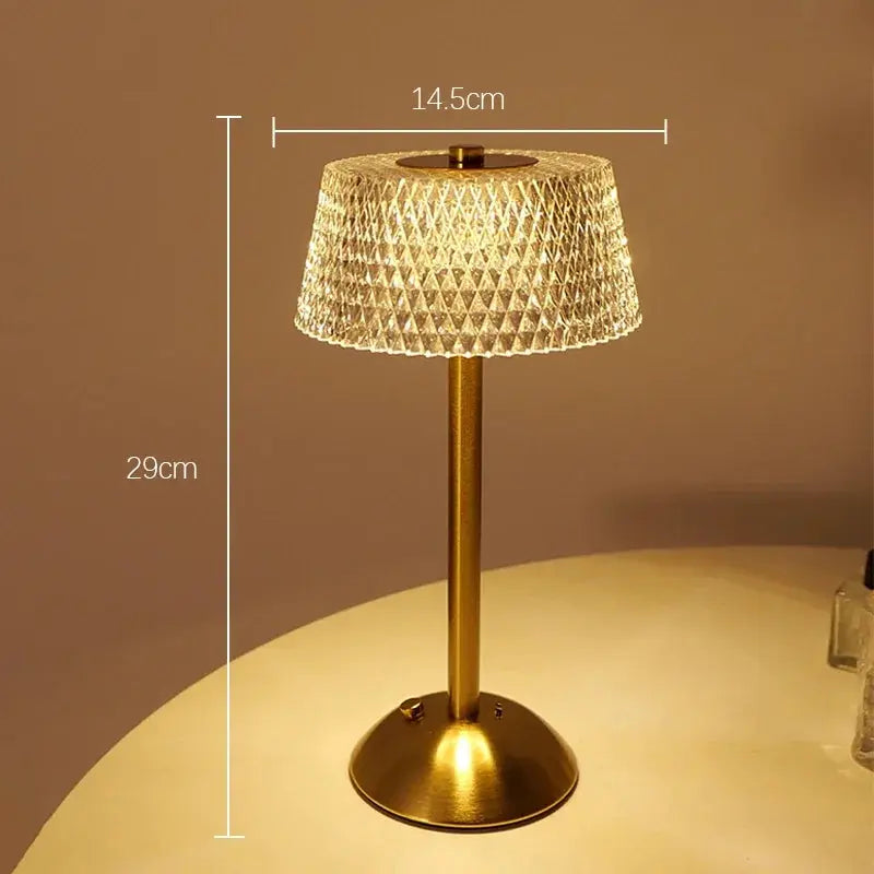 Rechargeable LED night light table lamp from Simples Market with diamond-cut glass shade and gold finish