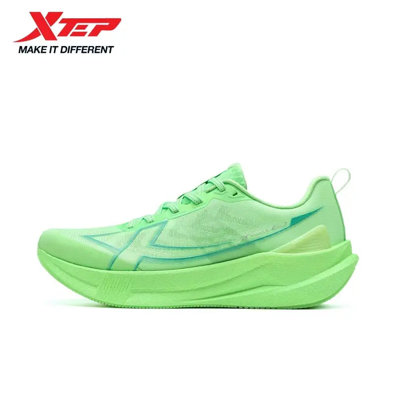 Xtep neon green men's running shoes with mesh upper and chunky curved midsole
