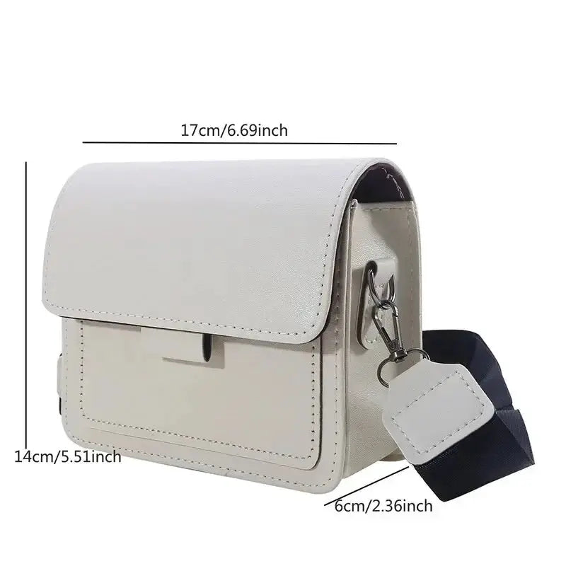 Simples Market PU leather crossbody bag, light gray, flap front, small travel shoulder handbag (17cm x 14cm x 6cm)