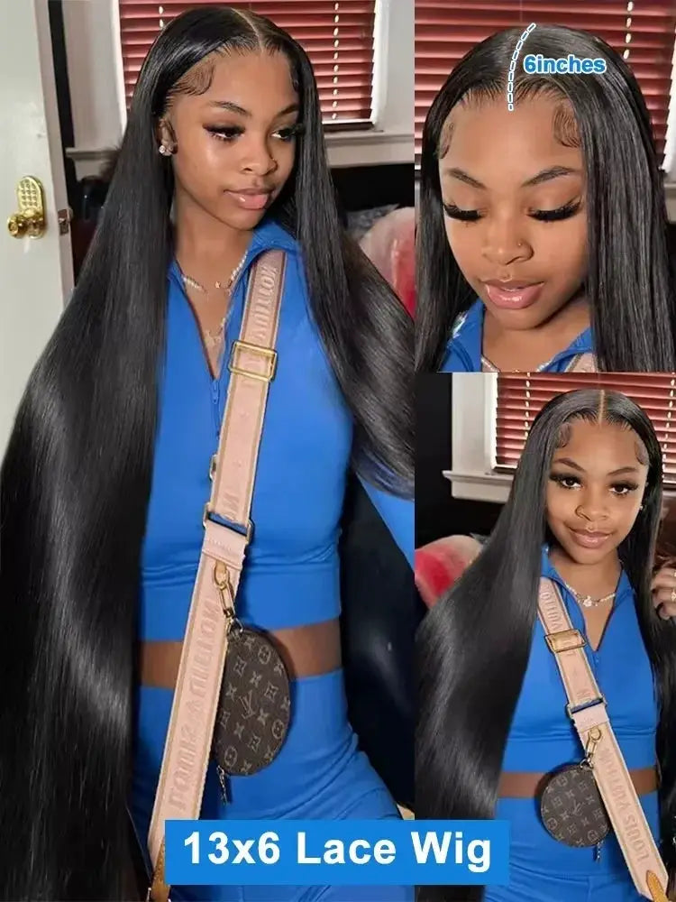 MissBlue Raw 200 Density Indian Hair 32 34 Inch 13x6 HD Lace Front Wig Bone Straight Glueless Closure