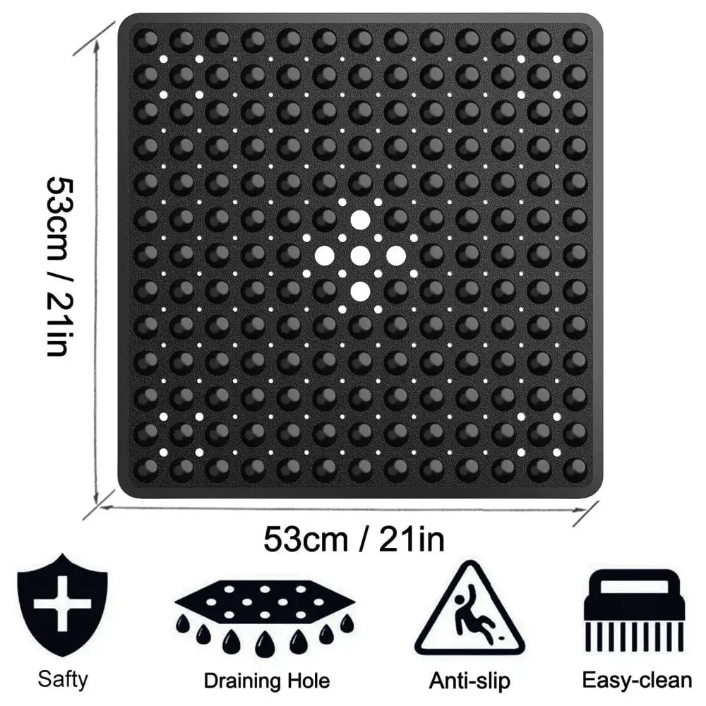 Shower mat Simples Market, 53x53 cm PVC anti-slip black with suction cups