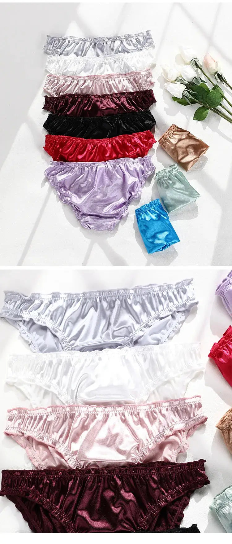 Simples Market women's satin briefs; low-waist, breathable underwear in assorted colors