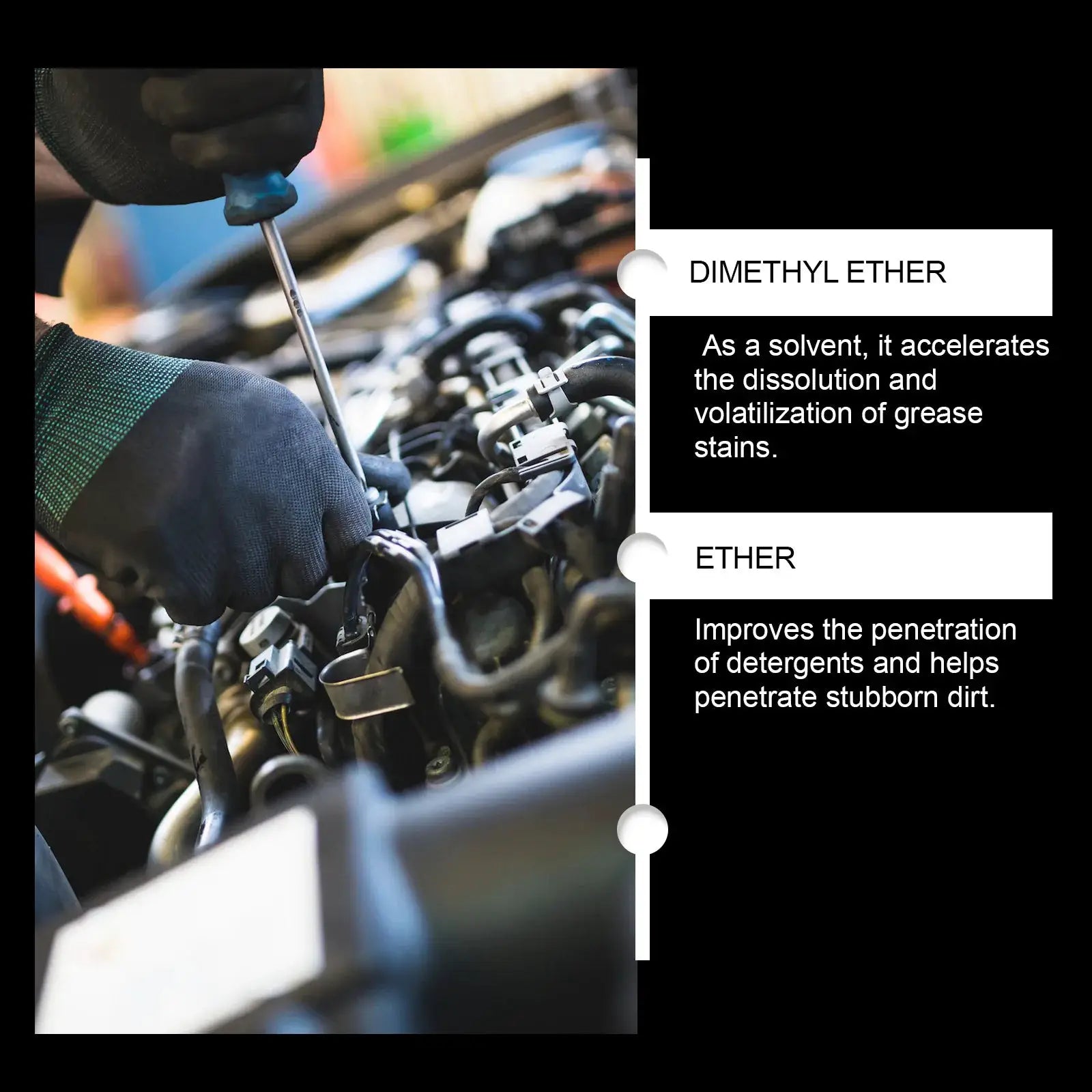 Gloved mechanic working on a car engine bay with tools and wiring visible.