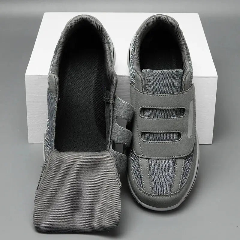 Simples Market wide-toe orthopedic sneakers in gray with Velcro straps for swollen diabetic feet
