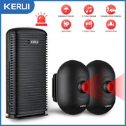 KERUI DW9 garage alarm system; black base unit with two wireless outdoor PIR motion detectors