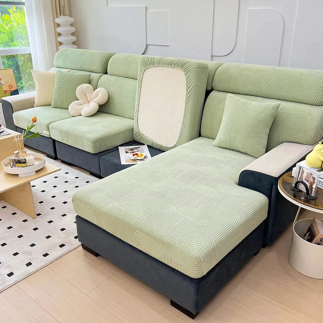 Sofa Seat Cushion Cover For Living Room Jacquard Thickened Stretch Removable Washable Furniture Protector Pets Kids