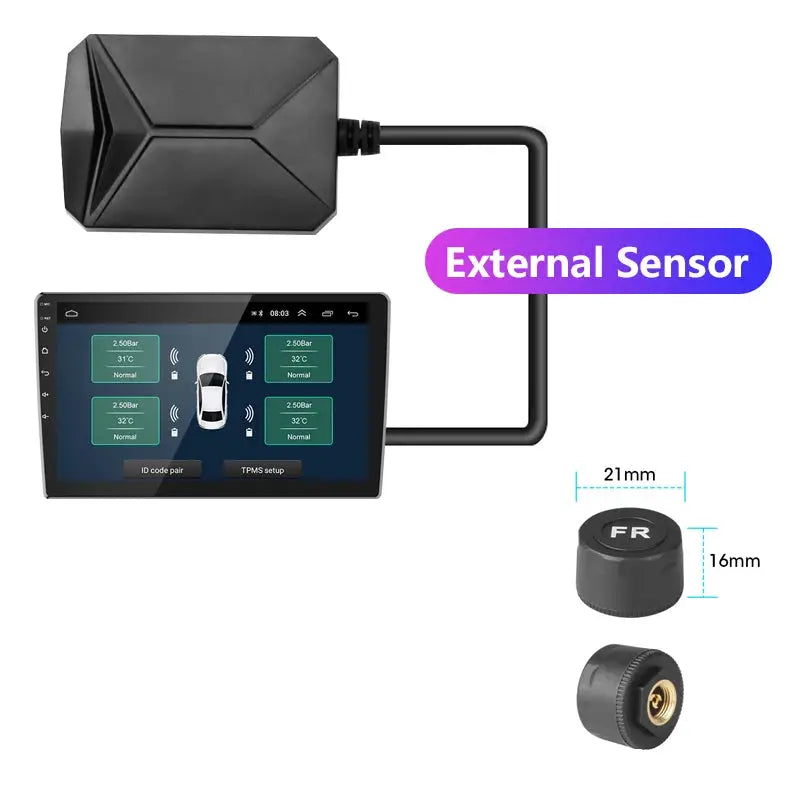 Simples Market JMCQ USB Android TPMS with external sensor and car touchscreen display