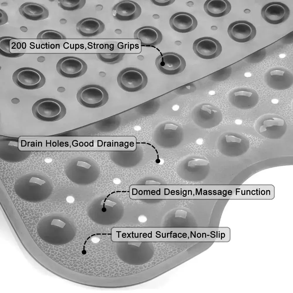 Bathtub mat, extra long 40x16 in, non-slip with drain holes and suction cups, textured domed surface