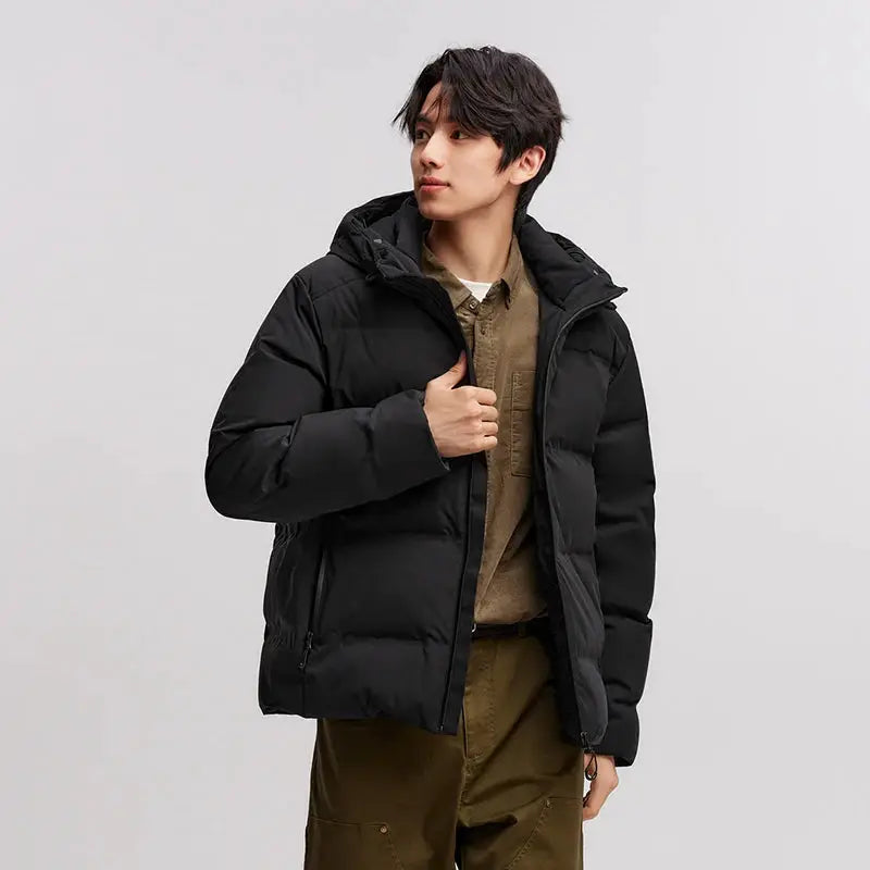 Semir men's black hooded down jacket, a puffer-style winter outerwear
