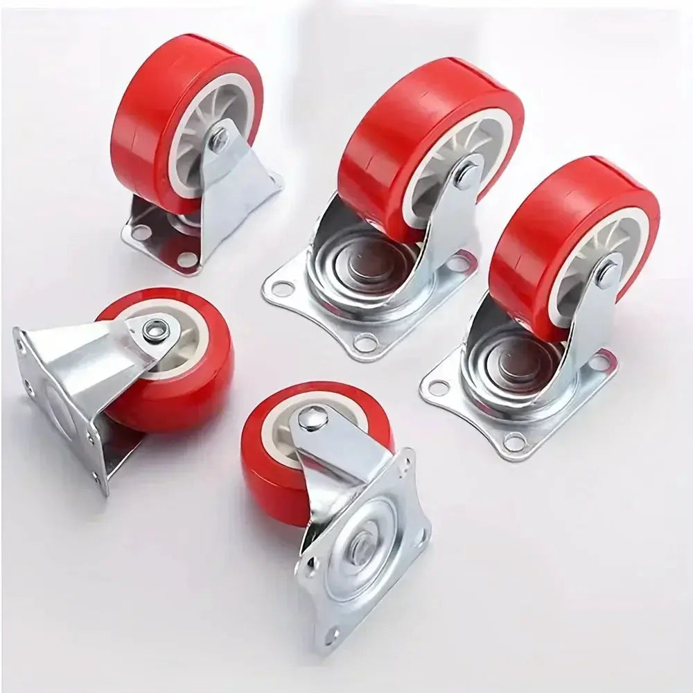 4 Pack PVC Casters 1.97 Inch Universal and Directional Quiet Red Wheels for Wheelbarrows and Furniture Trolleys