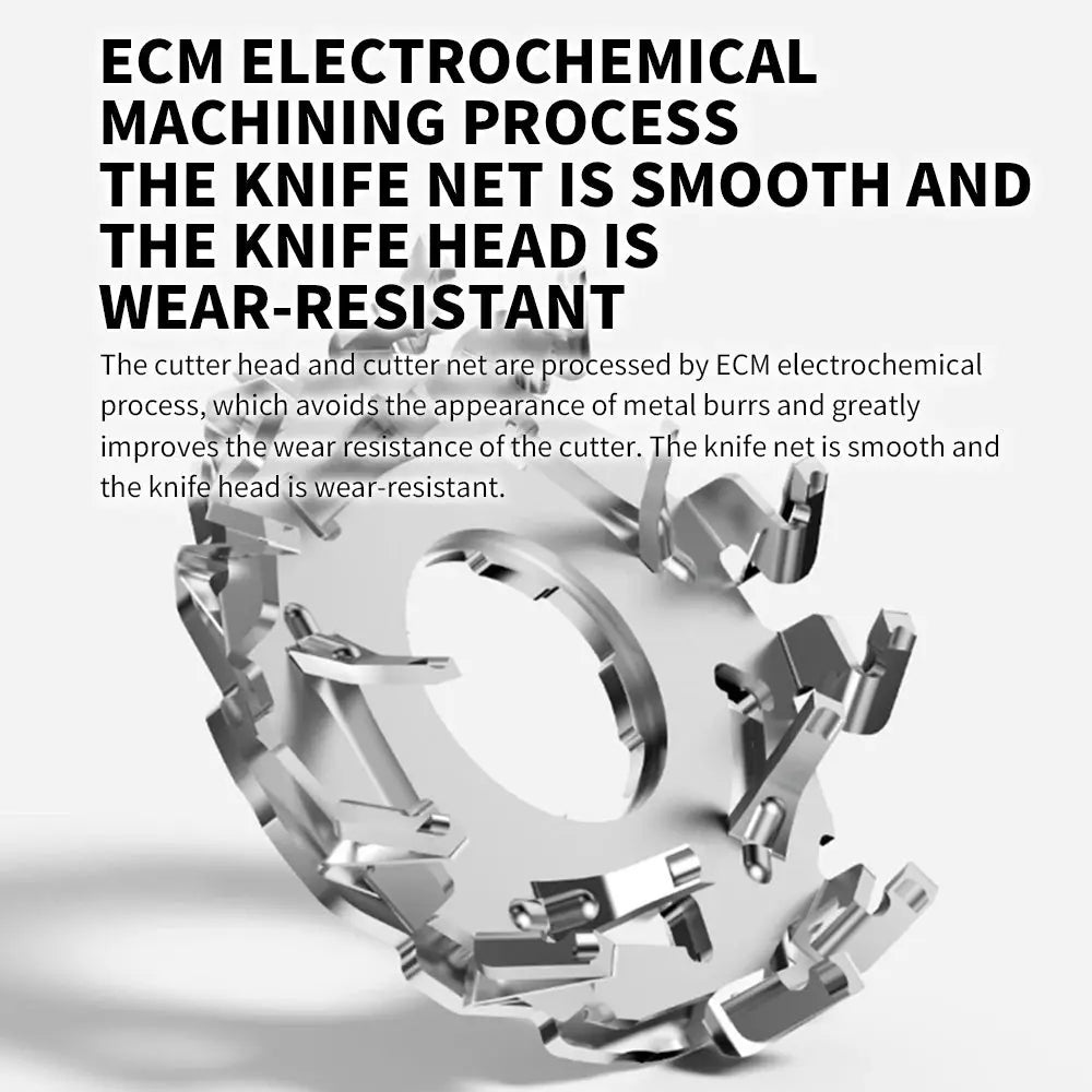 Electric shaver blade ring assembly; metallic gray components in exploded view