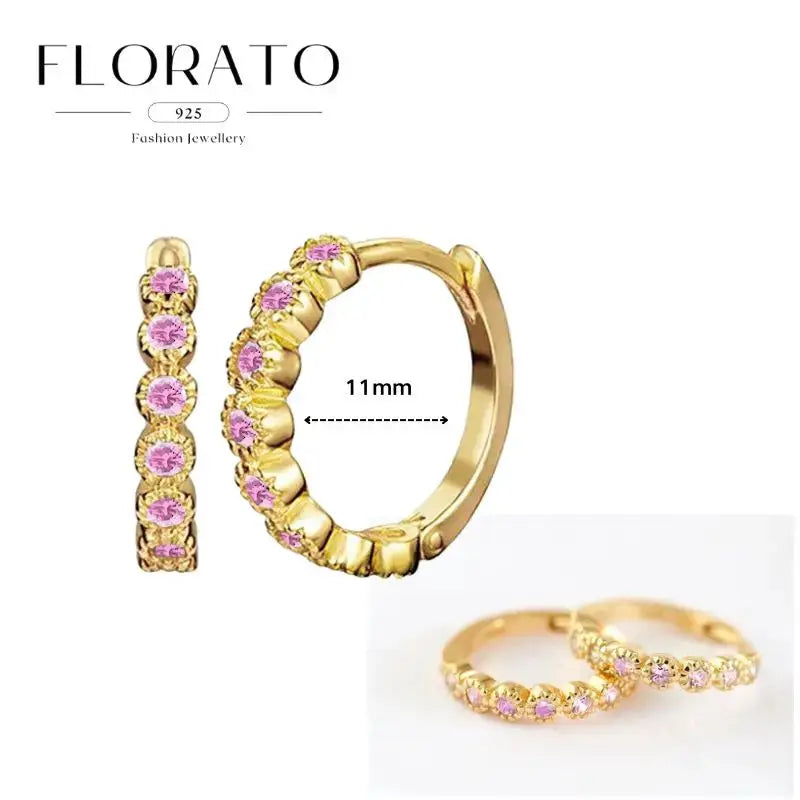 Florato gold-tone hoop earrings with pink zirconia stones, 11mm inner diameter