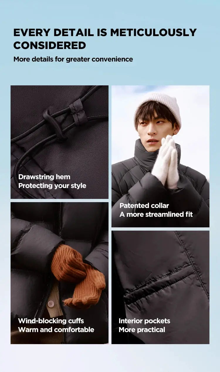 Semir down jacket, black short puffer with drawstring hem, patented collar, wind-blocking cuffs.