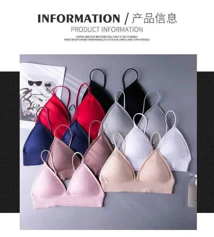 Seamless triangle-cup bra camisole set by Simples Market, 12-color assortment, breathable women's undergarment