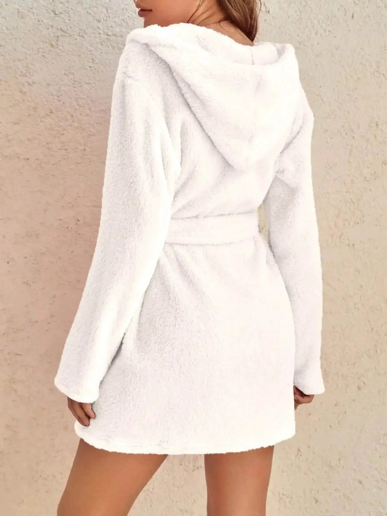 CozyNest Womens Hooded Fleece Robe Belted Knee Length For Autumn And Winter Warmth And Comfort