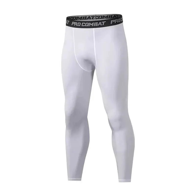 Men's compression tights white with black PRO COMBAT waistband