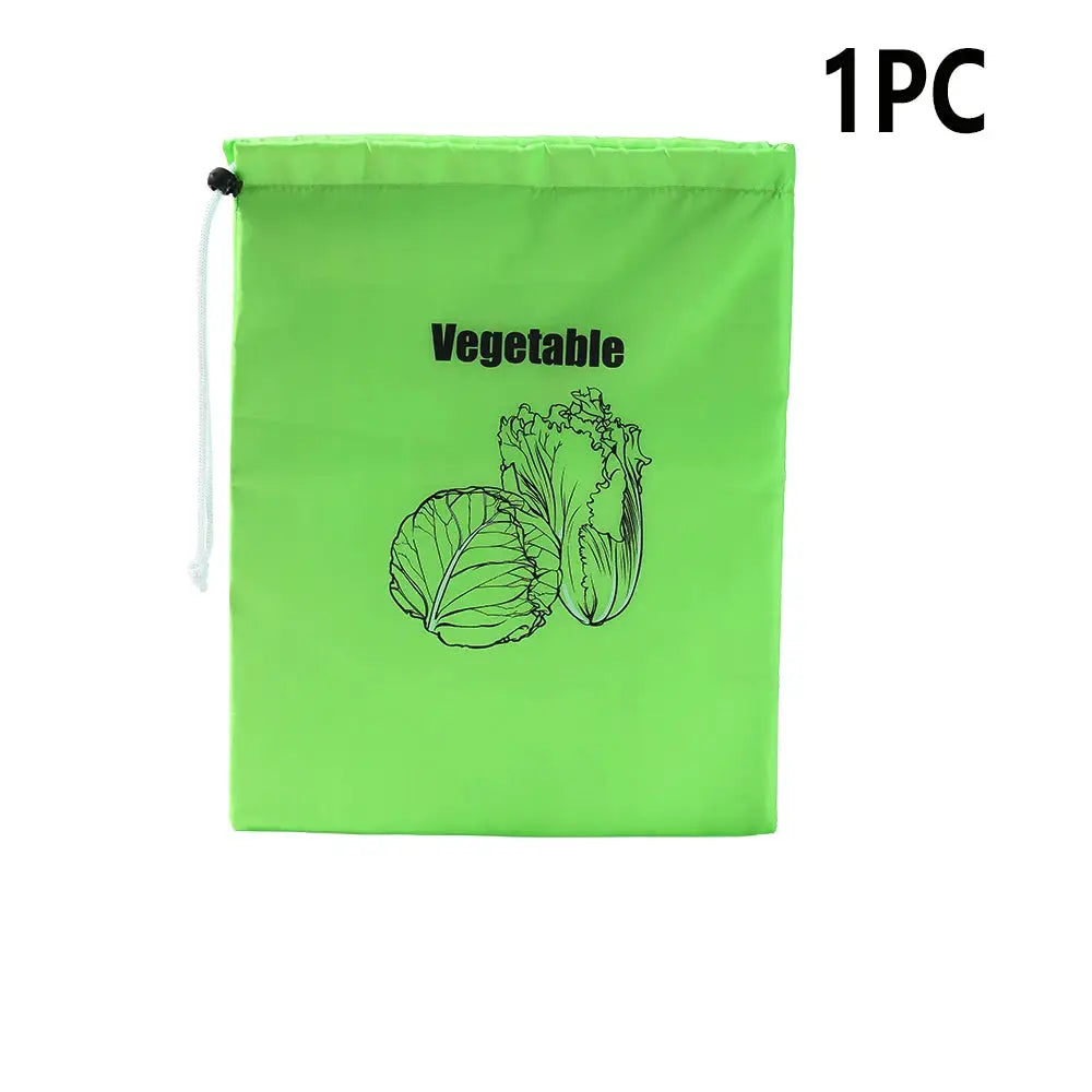 1PC green vegetable storage bag with drawstring closure