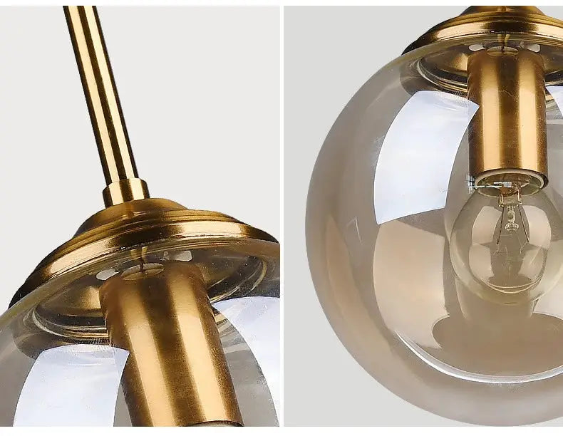 Modern luxury metal chandelier by Simples Market; brass-tone glass pendant lamp with LED bulb