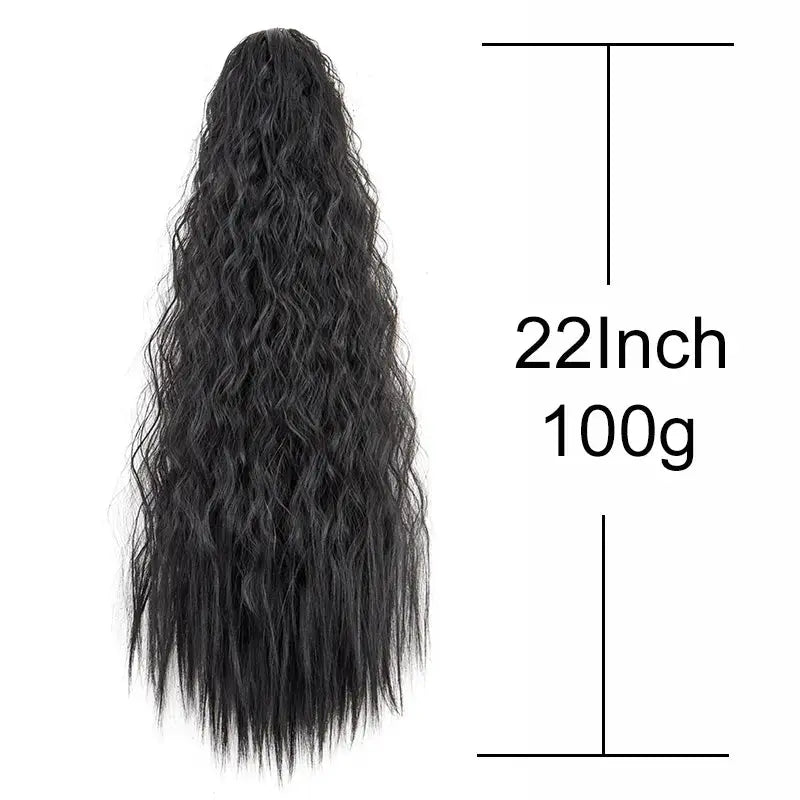 22 Inch Synthetic Kinky Curly Ponytail Hair Extension Drawstring Clip In Black For Women