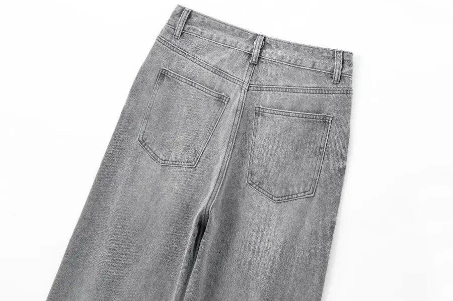 ETJ Wide Leg High Waist Jeans Women Five Pocket Washed And Comfortable