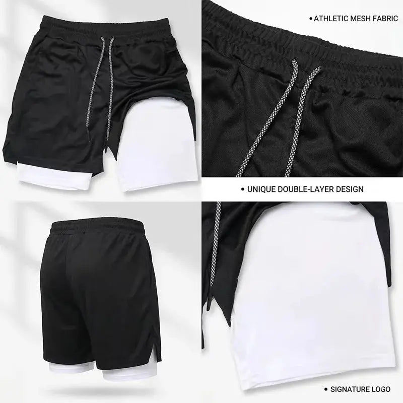 Men's UFC GYM 2-in-1 compression shorts; black with built-in liner and logo by Simples Market